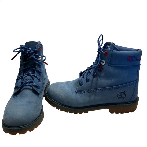 Timberland x Champion Collab Boots – Boys 5 / Women 6.5 Blue Nubuck RARE - Picture 1 of 13